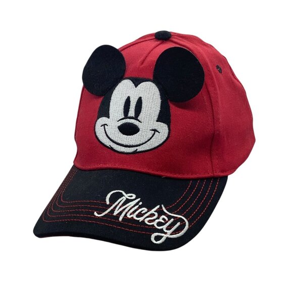 Disney Mickey Mouse Red Black Kids Baseball Cap 3D Ears Adjustable Strap NEW NWT - Picture 1 of 8